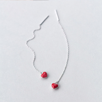 S925 Pure Silver Small Red Hearts Earrings Flow Su Loving Temperament Ear Thread Japan-ROK Ear Nails Light And Luxurious GIFT