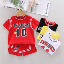 Childrens basketball suit set male and female children breathable quick-drying short sleeve fake Two T-shirt young children foreign fashion Sports