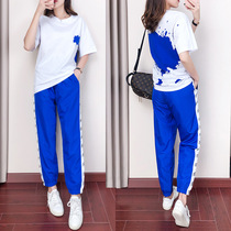 European Sports Set Women Summer 2020 New Fashion Loose Short Sleeve Shorts Running Leisure Two Piece Women