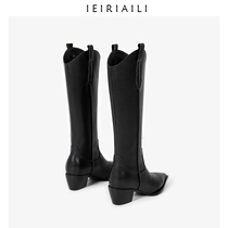 High-knee boots womens 2021 autumn and winter new European and American western Cowboy wind pointed mid-barrel boots high-barrel riding boots