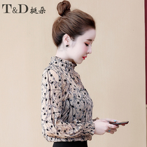 2021 autumn and winter New floral chiffon blouse women long sleeve foreign style small shirt inner shirt spring lace base shirt