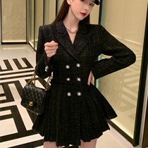 Sandro Tonali2021 new pleated dress ins tide Korean version of the small fragrance fried street temperament coat female