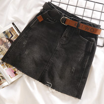 Black Denim Skirt Womens New 2019 High Waist Skirt Short Skirt Pure Color Joker Slim Slim A- line dress