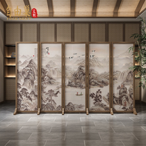 New Chinese style solid wood folding screen living room porch partition shielding office ancient style Chinese painting landscape folding screen