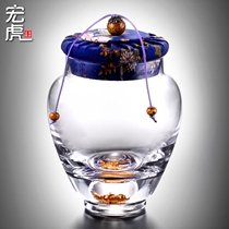 Rhyme crystal glass tea jar large gold leaf tea storage tank bottle glass sealed storage