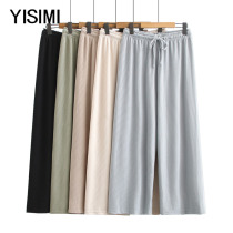 Spring Summer Middle Aged Fat Mom Casual Broadlegged Pants Mid Aged Large Size 200 Catcan Wearing Tight Waist Sports Pants