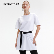 hotsuit rear show sports short-sleeved womens 2021 summer new cotton breathable fashion trend long short T-shirt