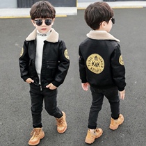 Boy gush fur coat jacket 2022 autumn and winter new foreign air medium and small children baby casual fashion leather jacket tide