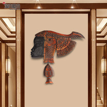 African mask figures wood carving creative bar hotel kindergarten light luxury decoration background wall pendant crafts
