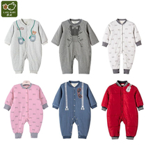 Rabbi baby autumn and winter thick jumpsuit men and women young children thick clothes climbing clothes cotton pants to keep warm