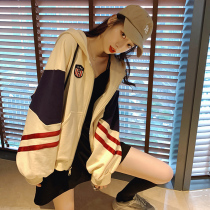 Chao brand fried street sweater womens autumn and winter 2021 New Korean loose baseball uniform lazy wind hooded cardigan jacket