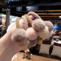 South Korea autumn and winter womens doubles hair ball rubber band hair rope net red tie head rope elasticity does not hurt hair New Year hair ring head accessories