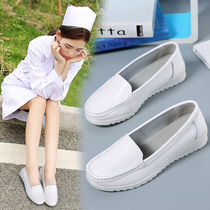  White nurse shoes womens winter soft bottom 2021 new non-slip breathable personality wedge heel beef tendon bottom leather flat cotton