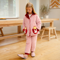 Girls Coral Velvet Triple Layer Padded Pajamas Children Flannel Plus Velvet Home Clothes Set Girls Autumn and Winter
