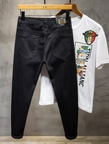 Summer pure black jeans men 2021 New thin Tide brand Joker small feet slim long pants
