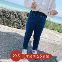 Small pudding childrens clothing girls spring new baby Korean version of foreign style pants childrens jeans girls spring and autumn trousers