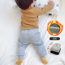 Baby plus velvet pants casual autumn and winter wear trousers boys open gear cotton infant 1-3 years old sports one velvet 2