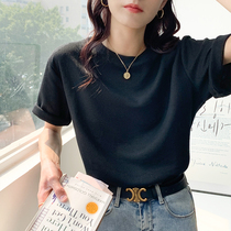 Short sleeve t-shirt woman 2022 Summer new ins Chains with small crowd design Black Loose Half Sleeve Waffle Blouse