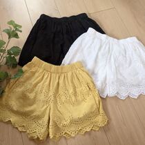 2022 new summer clothes small fresh cotton linen embroidered hollowed lace floral lace hot pants loose cotton fabric shorts female outwear