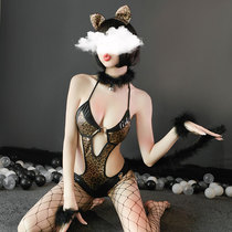 Sexy three-point hot hollow-out taste BAO WEN jumpsuit cat woman thin private room teasing bed seduction underwear