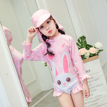 Childrens swimsuit daughter child middle child childrens swimsuit girl with hat baby one-piece swimsuit Korean girl