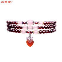 Stone natural wine red garnet bracelet pink crystal bracelet 925 silver accessories