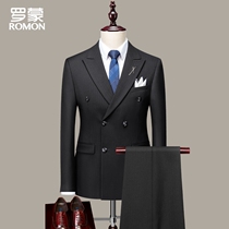 Romon Mens Suit Suit Business Casual Stripe Non-ironing Professional Formal Suit Groom Groomsman Wedding Dress