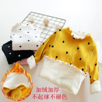 Girls base shirt 2020 autumn and winter new T-shirt Korean version of the baby velvet thickened high collar warm childrens top