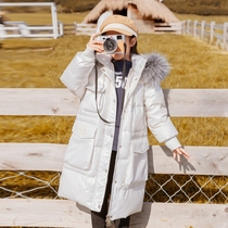  Next win childrens girls down jacket mid-length 2021 winter new Korean Western style shiny thickened jacket