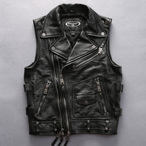 Harley motorcycle vest mens leather lapel side zipper slim cowhide vest spring motorcycle suit tide brand leather vest