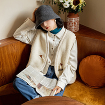 Deer and birds autumn and winter Japanese sweet wild cow horn buckle horse clip basic lamb hair vest vest women 3121