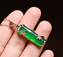 Pure silver chain Jade with step by step jade pendant necklace female rich bamboo Hetian Jade jade color pendant choker promotion