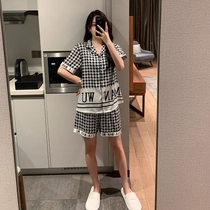 ANLV shore green big pajamas women Spring Summer Ice Silk thin shorts short sleeve two-piece summer ladies Plaid