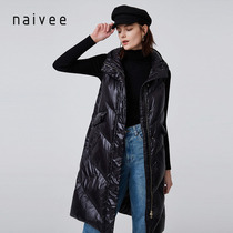Navi 2019 autumn and winter new casual quilted design sense of medium-length black hooded thickened down jacket vest woman