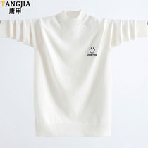 Boy Spring Autumn New Sweater Half Height Collar Long Sleeve Bottom Shirt Pure Cotton Teen Student White Needle Weaselor Tide