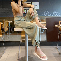 Plumbing pants womens ice chiffon bloomers 2021 summer students high waist drape feel Korean loose wide leg pants