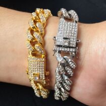 Bracelet Full Rhinestone Pave Gold Cuban Link Chain Bracelet