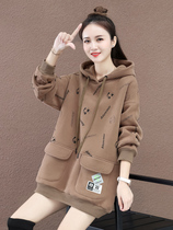 Plus velvet padded fashion mid-length sweatshirt women 2021 explosive winter New loose foreign style hooded jacket jacket