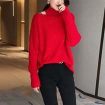 Turtleneck sweater women loose pullover 2020 autumn and winter New lazy knitwear fashion careful machine strapless top