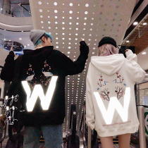 Reflective sweater mens national trend street hip hop oversize top Autumn and winter ins lazy couple hoodie jacket