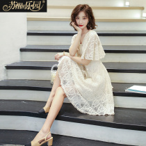 Dress Women summer 2021 New lace French long fairy dress Hepburn gentle tea break A- line dress