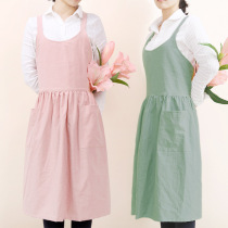 Korean literary and artistic pastoral pure cotton linen beautiful Lady long kitchen coffee apron logo factory wholesale gown