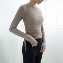 Drawstring slim slim quick-drying yoga suit Long-sleeved top womens sports t-shirt stretch running tight fitness clothing autumn