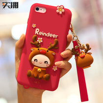 Apple 6SPlus phone case silicone cartoon cute new year women 6 soft shell Red Elk iphone6 soft silicone set iphone6plus all-inclusive anti-drop s lanyard female red