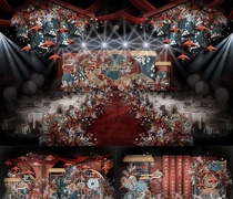 Red and blue color New Chinese wedding full set of layered design planning plan wedding props psd production documents