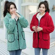 Small sub-hood woman short section Winter new plus suede thickened warm cotton padded jacket workwear Fashion anti-dirty outside wearing protective clothing