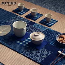 Blue Red Cotton Hemp Parquet Printed Tea Mat Art Table Flag Tea Cloth Cup Mat Zen Chinese Style Retro National Wind
