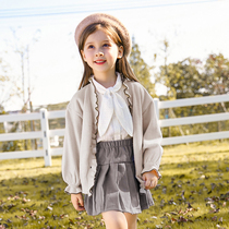 Girls Knitted Cardigan Jacket Spring and Autumn Dress 2021 New Foreign Childrens Sweater Womens Outer Shine Tide