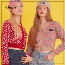 Bae Youbin with the same~INstudio20 autumn South Korea CRANK new BAO WEN buckle knitted jacket