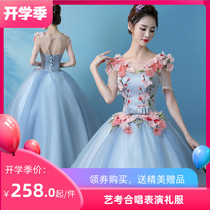 Evening dress 2020 new art Test solo performance dress slim size long sleeve Bel sound host evening dress